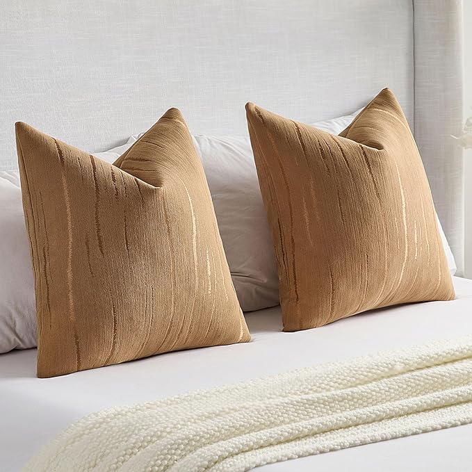 FUTEI Bronze Chenille Decorative Throw Pillow Covers 20x20 Inch Set of 2,Soft Embossed Striped Textured Cushion Case,Modern Home Decor for Couch Bed Living Room