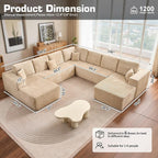 146‘' Oversized Cloud Sectional Couch, U Shaped Boneless Couches with Chaise & Ottoman, Plush Corduroy Deep Seat Modular Sofa for Living Room, No Assembly Required, Beige