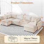 Vesgantti 143" U Shaped Sectional Modular Couch, Comfy Corduroy Upholstered Modular Cloud Sofas for Living Room, Modern Sectional Sofa with 2 Ottoman Deep Seat, Beige