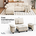 PHI VILLA Cloud Modular Couch Sets, 123.6" Sectional Sofa with L-Shaped Chaise Ottoman, 4-Seater Couches with Upholstered Deep Seat for Living Room, Chenille Corduroy Dual Fabric, Beige