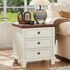 Farmhouse Bedroom Dresser and Nightstand Set of 4, 6 Drawer Low & 5 Drawers Dresser & 3 Drawer Nightstand Set with Wooden Legs, Rustic Wood Bedroom Furniture for Livingroom, Hallway, White