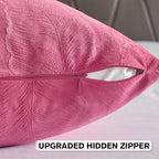 FUTEI Hot Pink Velvet Throw Pillow Covers 12x20 Inch Set of 2,Soft Embossed Leaf-Relief Textured Lumbar Pillow Cases,Natural Home Decor for Couch Living Room