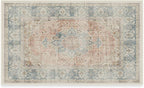 RUGGABLE Washable Vintage Area Rug – Sarrah Coral 3x5, Stain-Resistant, Non-Slip – Small Machine Washable Rugs for Living Room, Bedroom, Hallway, Entryway & Office–with Standard Pad