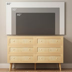 Rattan Dresser for Bedroom, Modern 6 Drawer Dressers & Chest of Drawers, Natural Boho Dresser with Handles Wood Storage Organizer Modern Dressers for Closet, Hallway, Office