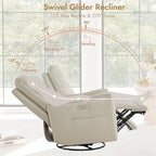 Watson & Whitely Genuine Leather Power Recliner Chairs for Adults, Swivel Glider Recliner Chair for Living Room with Charging Ports, Light Grey