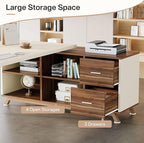 Tribesigns 78.7" L-Shaped Executive Desk, Modern Office Desk with File Drawers & Storage Shelves, Large Computer Desk with 55-Inch Cabinet, Business Workstation for Home Office, White & Walnut
