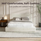 RECCI Cloud Upholstered California King Bed Frame with Headboard, 5 Inch Foam Padded Platform, No Box Spring, Easy Assembly (Cream)