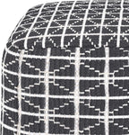 SIMPLIHOME Noreen Boho Square Pouf in Slate Grey and White Handloom Woven Pattern for the Living Room, Bedroom and Kids Room