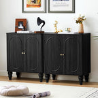 ORRD Fluted Storage Cabinet, Modern Credenza Wooden Accent Sideboard Buffet Cabinet Set of 2 with Adjustable Shelves and Solid Wood Legs, Console Table for Kitchen Dining Living Room Entryway, Black