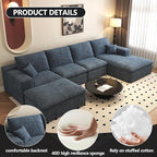 136.6'' U-Shaped Modern Modular Sectional Cloud Couch Whit Ottoman, 4-Seat Chenille Deep-Seat Sofa with Pillow for Living Room, Bedroom, Apartment, Ocean Blue