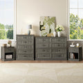 CARPETNAL Farmhouse Dresser and Nightstand Sets for Bedroom, 4 Pcs Bedroom Set, 5 Drawer & 8 Drawer Dresser and Nightstand Set of 2, Wood Chest of Drawers for Living Room, Entryway, Grey