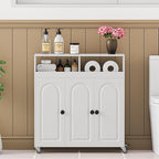 Bathroom Storage Cart with Doors，3-Door Cabinet & Divided Open Shelf，Rolling Organizer Cart for Bathroom, Toilet，White (1)