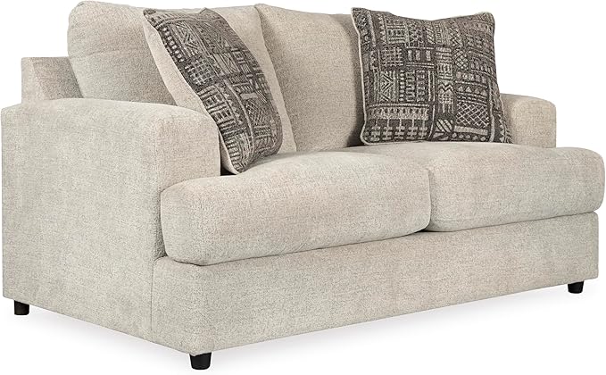 Signature Design by Ashley Soletren Contemporary Chenille Loveseat with 2 Accent Pillows, Off-White