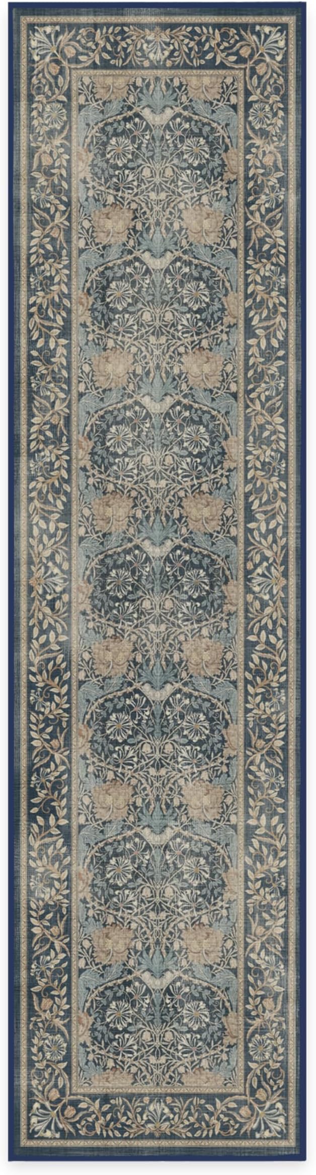 RUGGABLE x Morris & Co Machine Washable Runner Rug – Honeysuckle & Tulip Blue 2.5x10, Stain-Resistant, Non-Slip – Washable Rug for Hallway, Entryway, Living Room & Kitchen–with Cushioned Pad