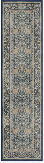 RUGGABLE x Morris & Co Machine Washable Runner Rug – Honeysuckle & Tulip Blue 2.5x10, Stain-Resistant, Non-Slip – Washable Rug for Hallway, Entryway, Living Room & Kitchen–with Cushioned Pad