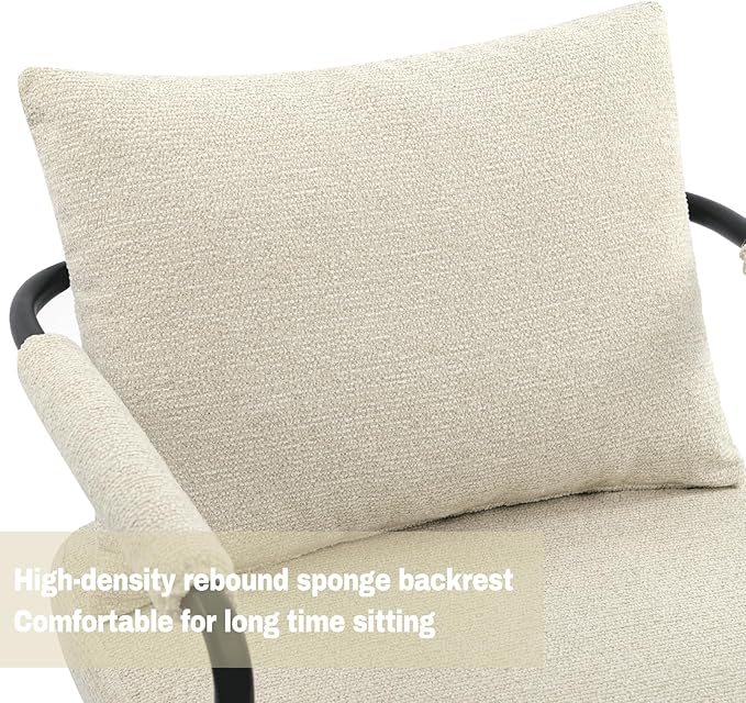Single Accent Chair for Living Room, Mid Century Modern Upholstered Reading Armchair for Bedroom, Office, with Comfy Chenille Cushion & Metal Frame, Cream Beige
