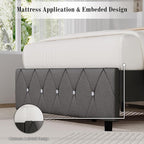 BarnFurin Twin Bed Frame with Diamond Tufted Headboard, Faux Leather Upholstered Bed with Wooden Slats Support, No Box Spring Needed, Mattress Foundation, Easy Assembly, Grey