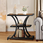 Tribesigns End Table with Storage, 3-Tier Side Table with Geometric Metal Design, Industrial Nightstand for Small Spaces, Living Room, Bedroom, Study Room (2, Rustic Brown)