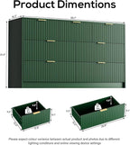 Green Dresser for Bedroom, Modern Dresser with 7 Drawers and Smooth Slides, Wide Chest of Drawers with Golden Handles for Bedroom, Living Room, Closet, 15.7" D x 55.1" W x 31.4" H