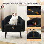 VINGLI 30.3" Wide Modern Barrel Accent Armchairs Set of 2 with Track Armrest, Solid Wooden Legs, Comfy Upholstered Club Chairs, Single Home Sofa for Living Room, Bedroom, Reading,Teddy Fleece Black