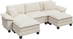 PHI VILLA Cloud Modular Couch Sets, 123.6" Sectional Sofa with U-Shaped Chaise, 5-Seater Couches with 2 Movable Ottomans for Living Room, Corduroy Fabric, Beige