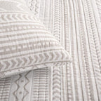 Lush Decor Hygge Geo Pattern Striped 3 Piece Quilt Bedding Set, King, Taupe & White