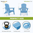 nevilywood Folding Adirondack Chair with Cup Holder Set of 4, HDPE Patio Chairs,All-Weather Outdoor Chairs for Backyard, Deck,Fire Pit-LightBlue