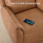 CHITA Super Zero Gravity Power Recliner Chair for Adults, Electric Faux Leather Recliner with USB & Type-C Charging Ports for Living Room, Bedroom & Home Theater Relaxation, Camel