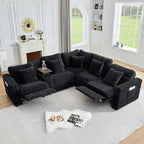 ORRD Power Reclining Sectional Sofa, Electric 3 Seat Recliner with 1 Electric Footrest and Adjustable Headrest, Modern Plush Corduroy Fluffy Reclining Sectional with Deep Seat for Living Room-Black