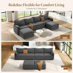 Vesgantti 142" U Shaped Sectional Couch, Comfy Cloud Modular Sectional Sofa with 2 Ottoman Deep Seat Chenille Modern Cloud Sofa, Modular Sofas for Living Room, Bedroom and Apartment, Gray