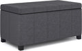 SIMPLIHOME Dover 36 inch Wide Contemporary Rectangle Storage Ottoman Bench in Slate Grey Linen Look Fabric, Assembled, for the Living Room, Entryway and Family Room