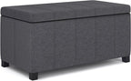 SIMPLIHOME Dover 36 inch Wide Contemporary Rectangle Storage Ottoman Bench in Slate Grey Linen Look Fabric, Assembled, for the Living Room, Entryway and Family Room