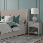 SIMPLIHOME Carlton Solid Wood 24 Inch Wide Contemporary Bedside Nightstand Table in Fog Grey, for The Living Room and Bedroom