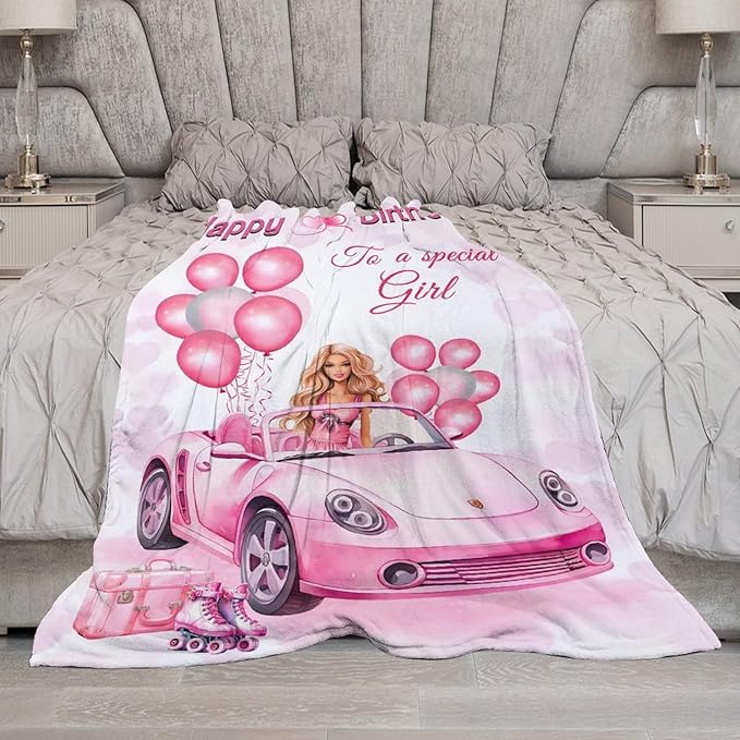Birthday Blanket Birthday Gifts for Girls Women Pink Throw Blanket for Kids Adults Soft Warm Cozy Fleece Blanket for Couch Sofa Bed 50"x60"