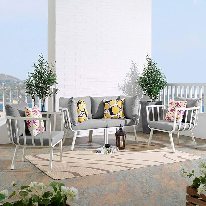 Modway Riverside Outdoor Furniture, 4-Piece Set, White Gray