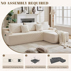 106" Cloud Sectional Couch, Modular Sectional Sofa with L-Shape Chaise, Corduroy Boneless Couch with Deep Seat, Upholstered Sofa for Living Room, No Assembly Required(Right-Facing Chaise, White)