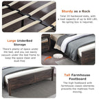 T4TREAM Farmhouse Queen Size Bed Frame w/Storage Bookcase Headboard, Sliding Barn Door, Charging Station, Rustic Wood Platform Bed w/Wood Slats Support, No Box Spring Needed, Dark Rustic Oak
