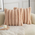 Neelvin Camel Faux Fur Cozy Soft Striped Decorative Throw Pillow Covers 26x26 inch Set of 2,Velvet Pillowcase Cushion Case for Sofa Couch