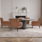 Faux Leather Accent Chairs Set of 4, Mid-Century Modern Upholstered Armchair, Comfy Living Room Chairs Reading Chairs with Button Tufted Back & Solid Wood Legs for Bedroom, Office, Coffee