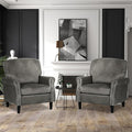 Accent Chairs for Living Room, Set of 2 Mid-Century Modern Upholstered Armchairs, Comfy Velvet Chair w/Wood Legs & Nailhead Trim, Wingback Chair for Bedroom, Grey