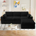 114" Cloud Boneless Sectional Couches for Living Room, Modular Sectional Sofa with Cup Holder, Cozy Fluffy L Shaped Deep Seat Boneless Couch with Storage Pocket, No Assembly Required, Black