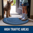 OLANLY Half Circle Door Mat Indoor Outdoor Entrance Welcome, Waterproof All-Season, All-Weather Doormat, Sturdy Natural Rubber, Low Profile, Easy Clean Patio Porch Entryway Mat, 35x23, Light Blue