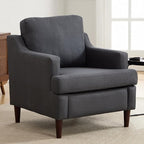 Mid-Century Accent Chair Modern Linen Fabric Armchair for Living Room,Comfy Upholstered Reading Chairs for Bedroom,Single Sofa Chair with Wood Legs (Darkgrey, Set of 1)