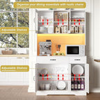 71" Kitchen Pantry Cabinet: Hutch Cabinets with Glass Doors, Pantry Cabinets with Drawers, Adjustable Shelves, LED Light & Power Outlets for Kitchen, Living Room, Dining Room