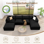 Vesgantti 141.7" U Shaped Sectional Boneless Couch, Modern 6 Seater Modular Sofa with Chaise & Ottoman, Deep Seat Plush Corduroy Cloud Couches for Living Room, No Assembly Required, Black