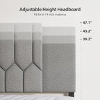 Upholstered Tufted Headboard, 3 in 1 Headboard for Full/Queen/King Size Bed, Height & Width Adjustable Head Boards, Attach Frame, Study & Comfortable, Ideal for Bedroom, Dorm, Guest Room, Grey