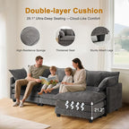 111.4" Cloud L Shaped Sectional Couch with Ottoman｜Modular Chenille Sofa with 29.1" Deep Seat｜FSC Solid Wood Frame｜Easy Assembly & 1YR Guarantee｜for Living Room Bedroom Apartment，Grey