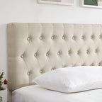Kingfun Tufted Upholstered Full Size Bed Headboard in Modern Button Design, Adjustable Solid Wood Head Board, Premium Linen Fabric Padded Headboards in Bedroom (Beige)