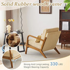 VINGLI Upgraded Premium Corduroy Accent Chair,Upholstered Arm Chair,Solid Wood Comfy Reading Chair with Lumbar Pillow, Mid Century Modern Chairs for Living Room,Bedroom,Guest Room,Dark Beige