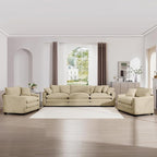 mikibama Luxury 3 Piece Sofa Set, 3-Seater & 2 Single Sofa Set, Modern Corduroy Comfy Cloud Couches Set for Living Room Office with 2 Armrest Pillows and 5 Toss Pillows, Camel